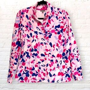 T BY TALBOTS Pink Blue Floral Popover Button Pullover Stretch French Terry  S